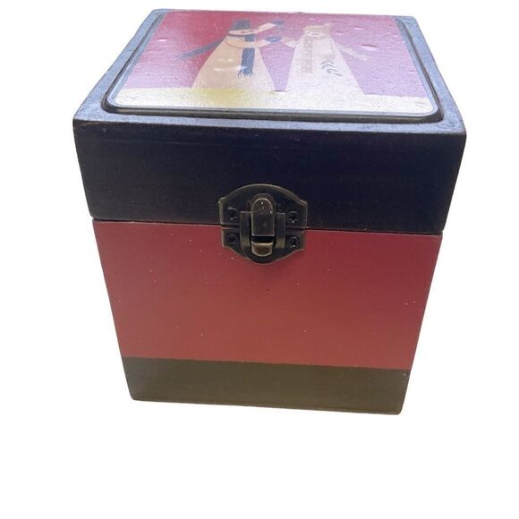 Christmas Coasters Red and Black Snowmen In Wood Box - Picture 2 of 9